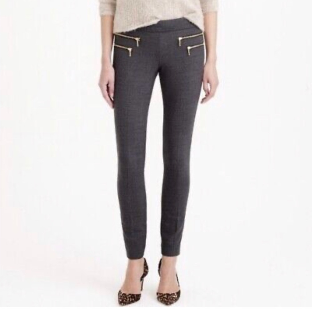J.Crew black Minnie stretch wool ankle pant w gold zip detail